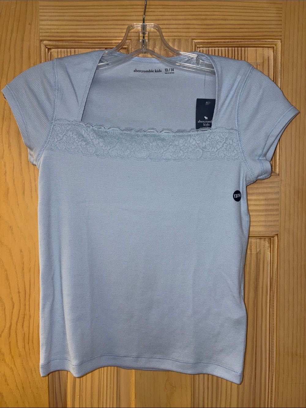 abercrombie kids girls 13/14 Pale Blue Lace-Trim Short Sleeve Top